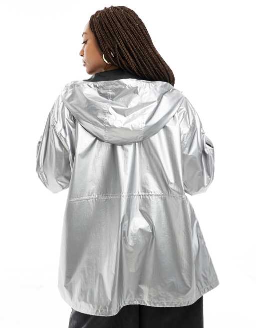 ASOS DESIGN Curve metallic rain jacket in silver