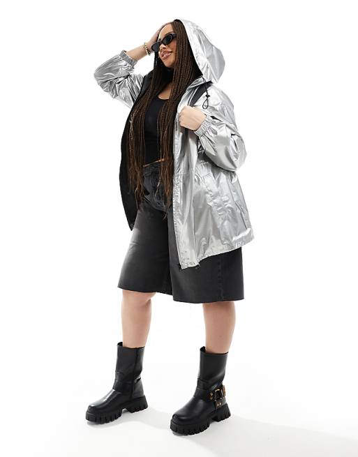 ASOS DESIGN Curve metallic rain jacket in silver | ASOS ASOS DESIGN Curve metallic rain jacket in silver | ASOS