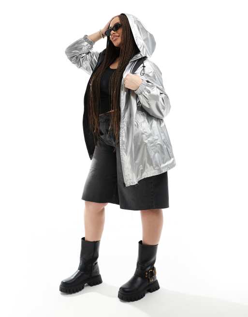 ASOS DESIGN Curve metallic rain jacket in silver