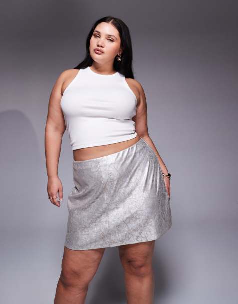 ASOS DESIGN Curve - Metallisk mininederdel med lommedetalje i imiteret læder - view 1