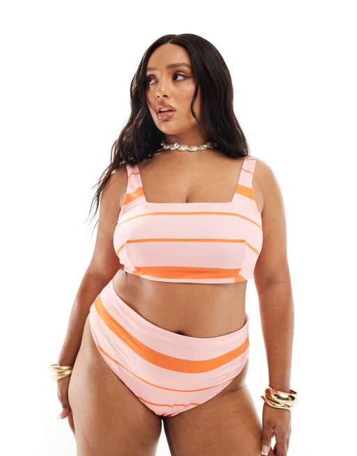 ASOS DESIGN Curve Mia bikini in pink & orange stripe