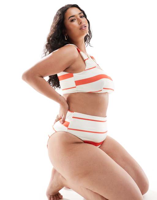ASOS DESIGN Curve - Mia - Mix og match - Bikinisæt med tomatfarvede striber
