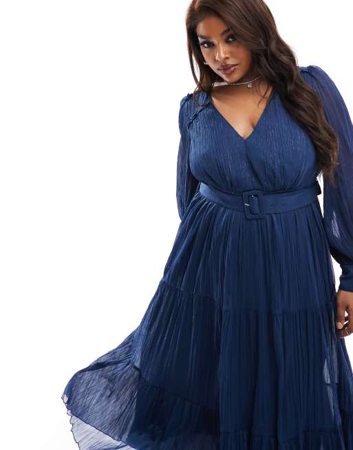 Navy plunge maxi clearance dress