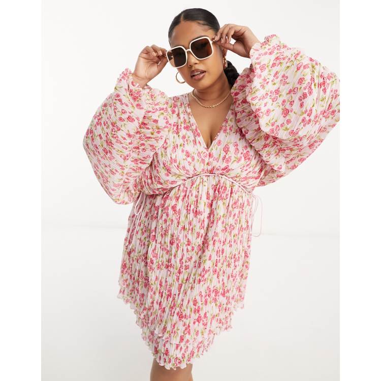asos design pleated trapeze mini dress ASOS DESIGN Maternity pleated trapeze mini dress with tie sleeves