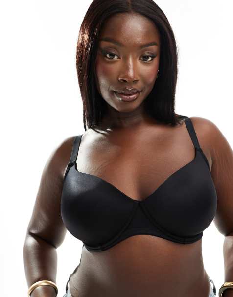 ASOS DESIGN Curve microfiber molded t-shirt bra in black - view 1