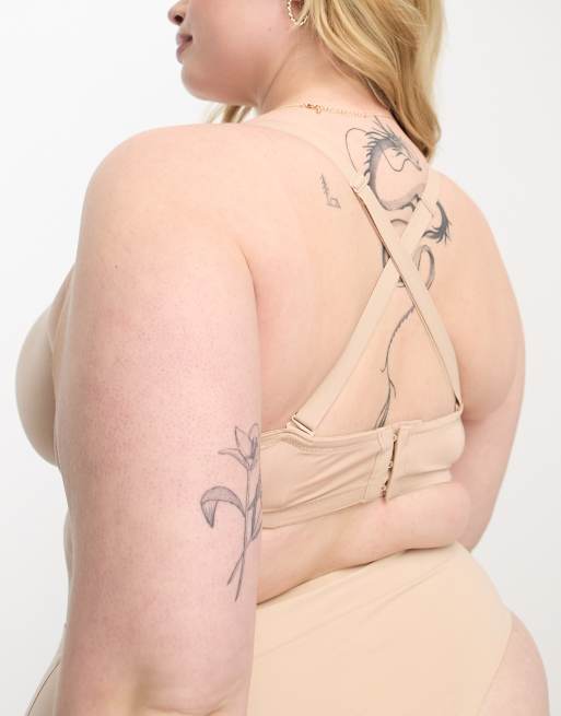 ASOS DESIGN Curve microfibre moulded multiway strapless bra in beige, 2 of 4