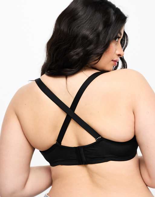 ASOS DESIGN Curve microfibre moulded multiway strapless bra in black, 2 of 4