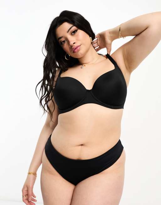 ASOS DESIGN Curve microfibre moulded t shirt bra in black