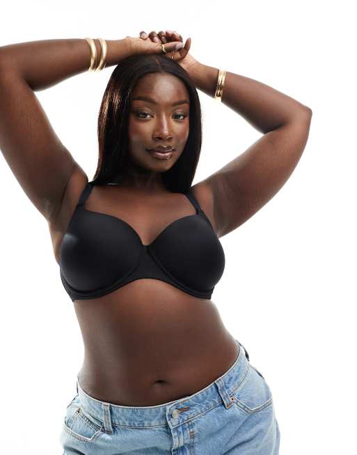 ASOS DESIGN Curve microfibre moulded t-shirt bra in black, 3 of 4