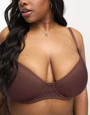 ASOS DESIGN Curve microfibre moulded t-shirt bra in brown - ASOS Price Checker