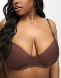 [ASOS Curve] ASOS DESIGN Curve microfibre moulded t-shirt bra in brown 44G Brown