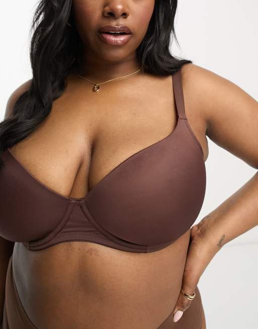 ASOS DESIGN Curve microfibre moulded t shirt bra in brown ASOS