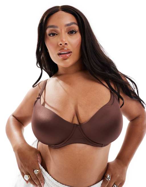 ASOS DESIGN Curve microfibre moulded t-shirt bra in brown