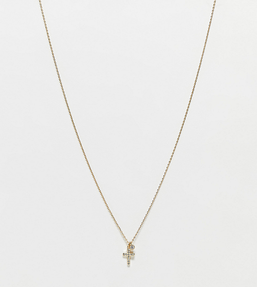 ASOS DESIGN Curve mid length necklace with cross and crystal pendant design in gold tone