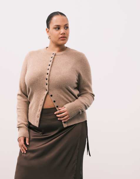 ASOS DESIGN Curve mid weight fitted cardigan in camel - view 1