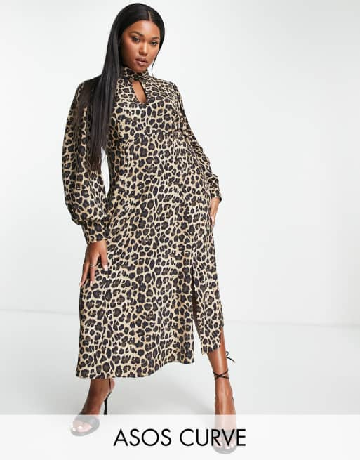 ASOS DESIGN Curve midaxi dress with keyhole in animal print ASOS