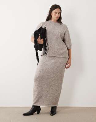 Asos Curve Asos Design Curve Midaxi Skirt With Wool In Neutral