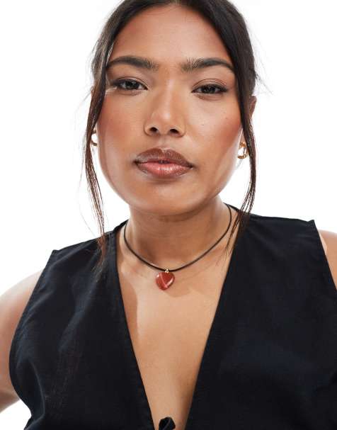 ASOS DESIGN Curve - Middellange ketting van touw met rood pofhartje - view 1