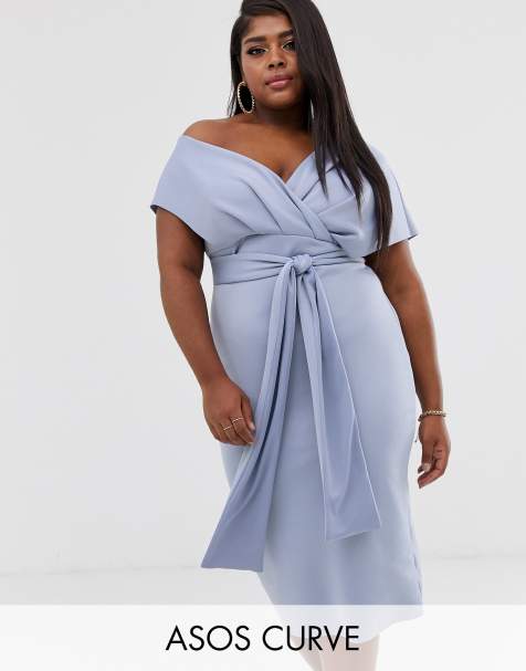 ASOS DESIGN Curve – Midi-Bleistiftkleid mit Schnürung und abfallender Schulterpartie