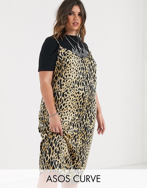 ASOS DESIGN Curve midi cami slip dress in leopard print