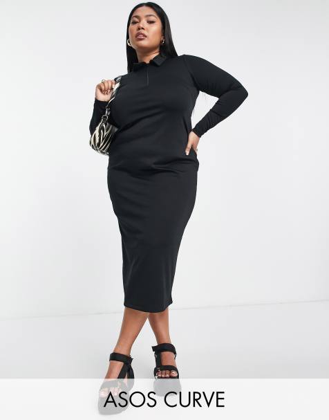 ASOS DESIGN Curve midi column dress in black - view 1
