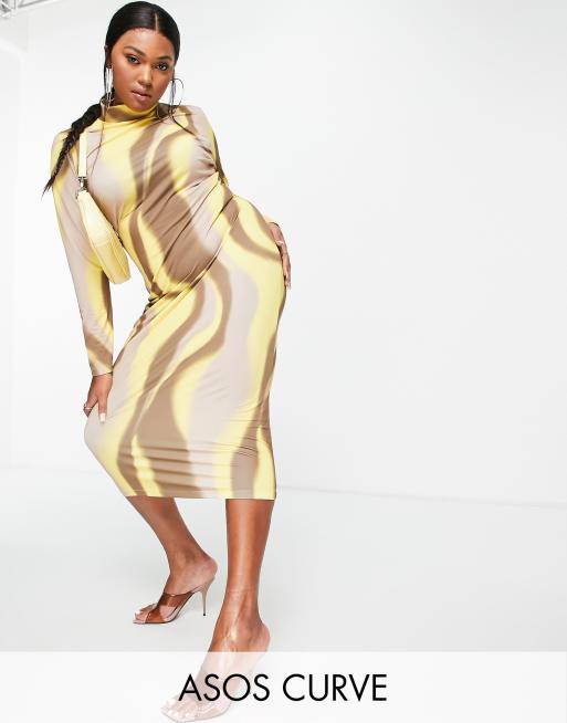 ASOS DESIGN Curve midi column dress in blurred swirl print 