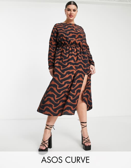 ASOS DESIGN Curve midi column dress with twist front in oversized abstract animal print