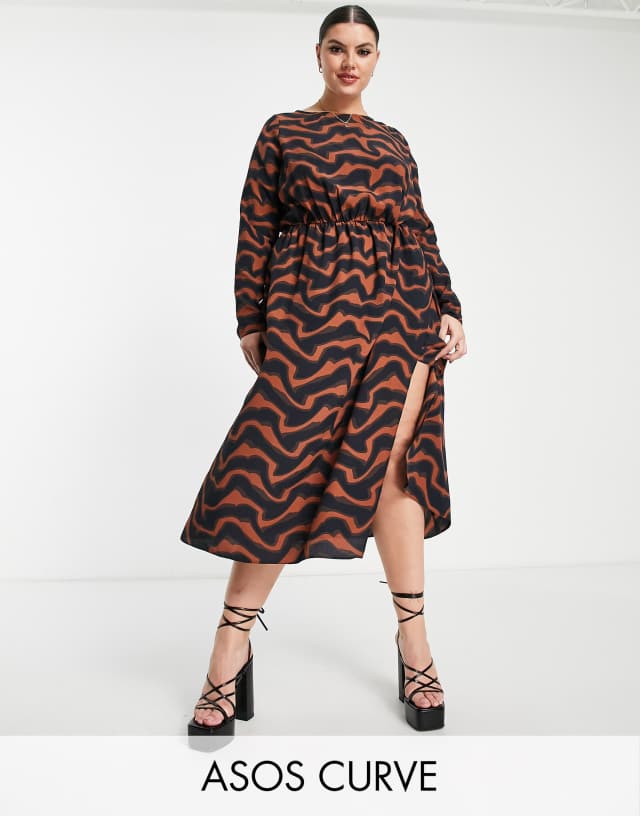 ASOS DESIGN Curve midi column dress with twist front in oversized abstract animal print