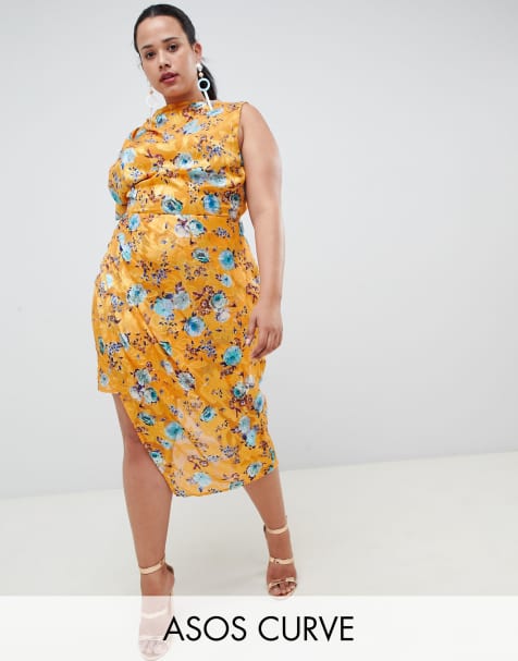 ASOS DESIGN Curve midi dress in printed jacquard with open back