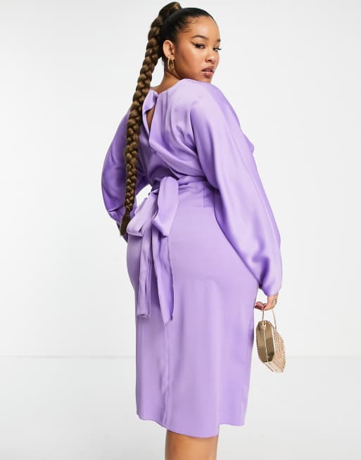 ASOS DESIGN Maternity seersucker wrap front batwing midaxi dress in lilac