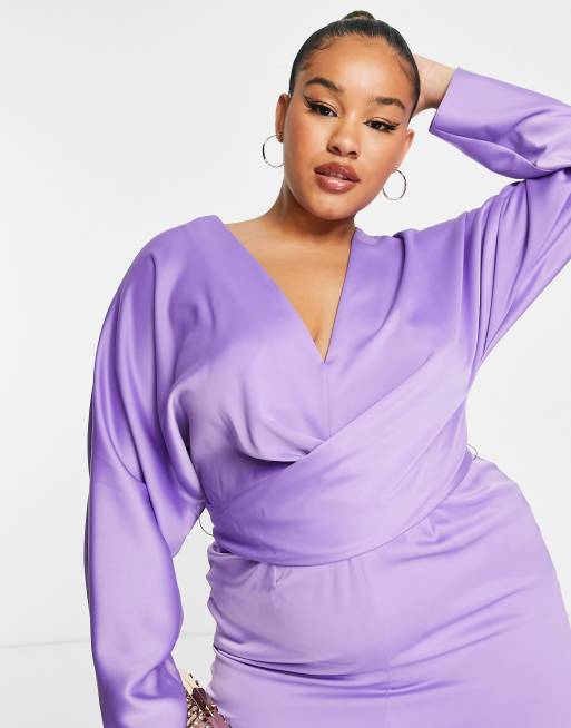 Asos design midi dress with batwing sleeve and wrap waist in satin best sale