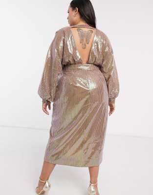 asos edition sequin midi dress with blouson sleeve