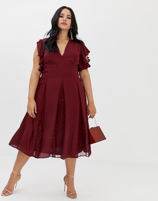 Asos design midi dress with lace godet clearance panels