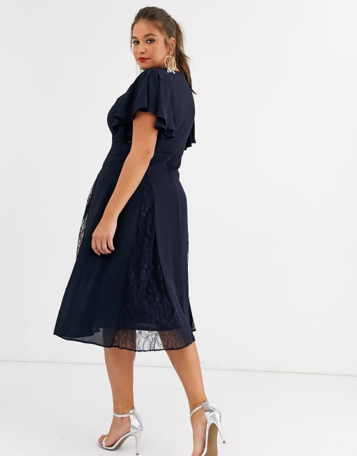 Asos design midi dress shop with lace godet panels