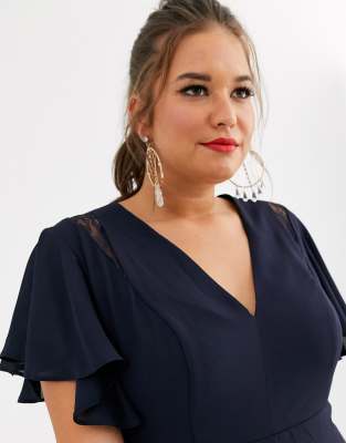 asos design midi dress with lace godet panels