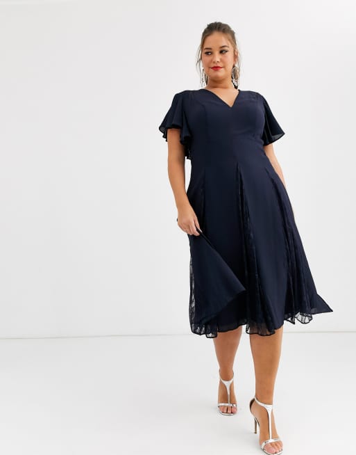 Asos design midi dress with lace godet sales panels