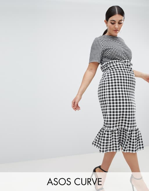 ASOS DESIGN Curve midi dress with pep hem in contrast check