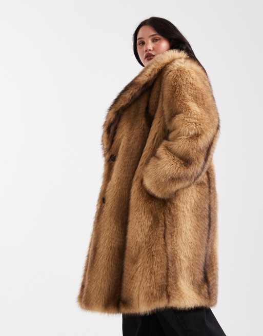 ASOS DESIGN Curve midi faux fur coat in orange stripe, 2 of 4