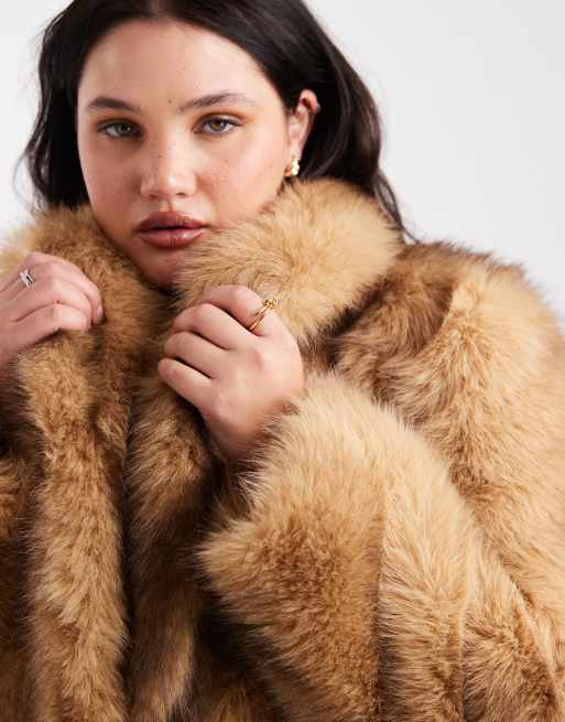 ASOS DESIGN Curve midi faux fur coat in orange stripe, 3 of 4