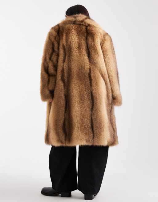 ASOS DESIGN Curve midi faux fur coat in orange stripe, 4 of 4