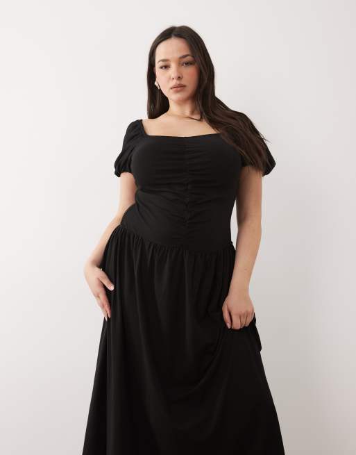 ASOS DESIGN Curve – Midi-Freizeitkleid in Schwarz mit geraffter Vorderseite, 3 von 4