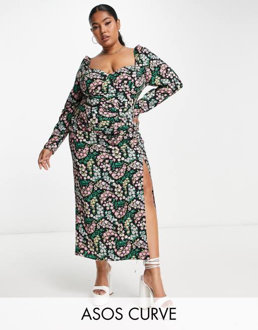 ASOS DESIGN Curve – Midi-Freizeitkleid mit Blümchenmuster und Körbchen