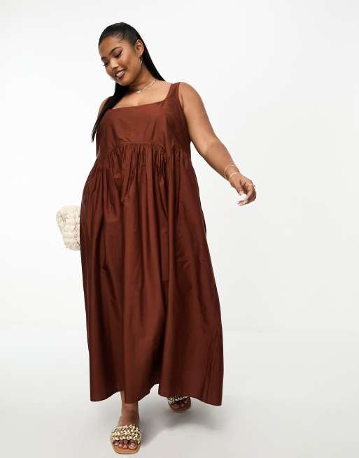 ASOS DESIGN Curve – Midi-Hängerkleid für den Sommer in Schokoladenbraun mit eckigem Ausschnitt, 4 von 4