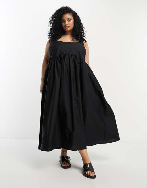 ASOS DESIGN Curve – Midi-Hängerkleid in Schwarz mit eckigem Ausschnitt