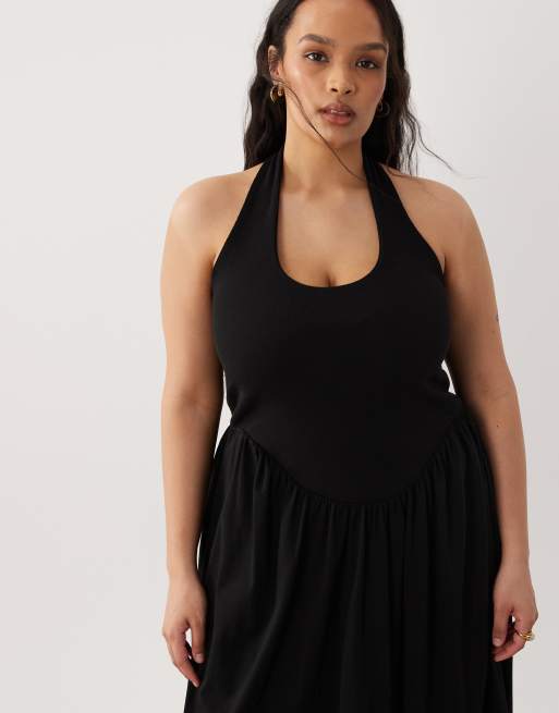 ASOS DESIGN Curve - Midi jurk met bolle zoom in zwart, 2 van 4