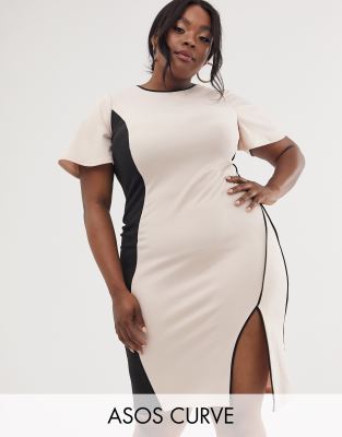 ASOS DESIGN Curve - Illusion - Midikleid mit Einsätzen - Beige