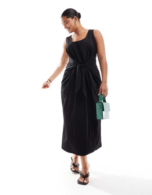 ASOS DESIGN Curve - Midi jurk met lage ronde hals en gestrikte voorkant