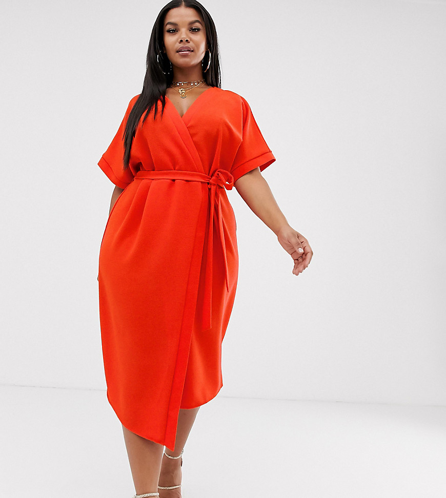 ASOS DESIGN Curve - Midi-jurk met overslag-Rood