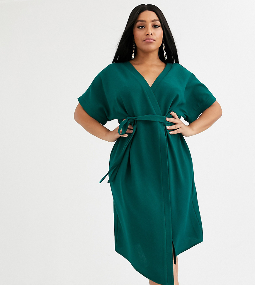 ASOS DESIGN - Curve - Midi-jurk met overslag-Groen