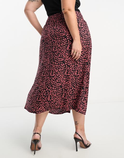 ASOS DESIGN Curve - Midi rok met knoopsluiting, slipt en abstracte oranje print , 4 van 4